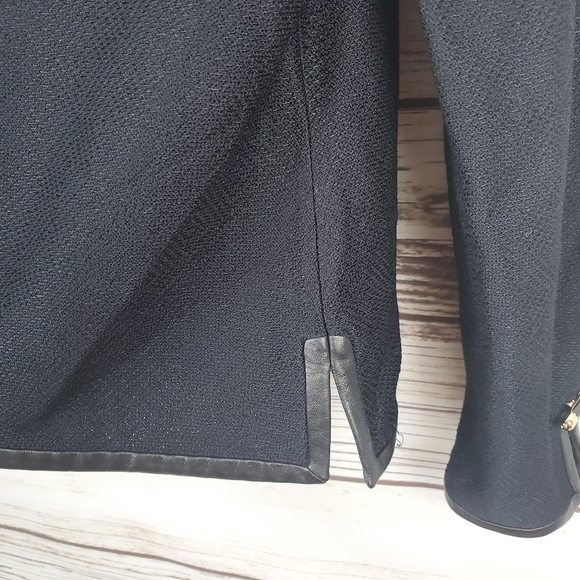 St. John Collection Womens Size 2 Vintage Black Santana Knit Leather Trim Jacket - Picture 9 of 11